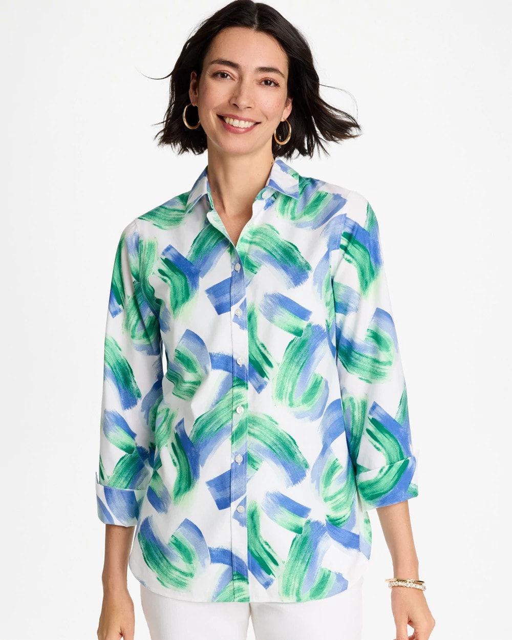 No Iron™ Printed Stretch Shirt Amparo Blue - Chico's