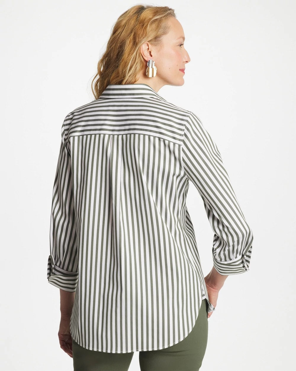 No Iron™ Stretch Striped Shirt Kelp Forest - Chico's