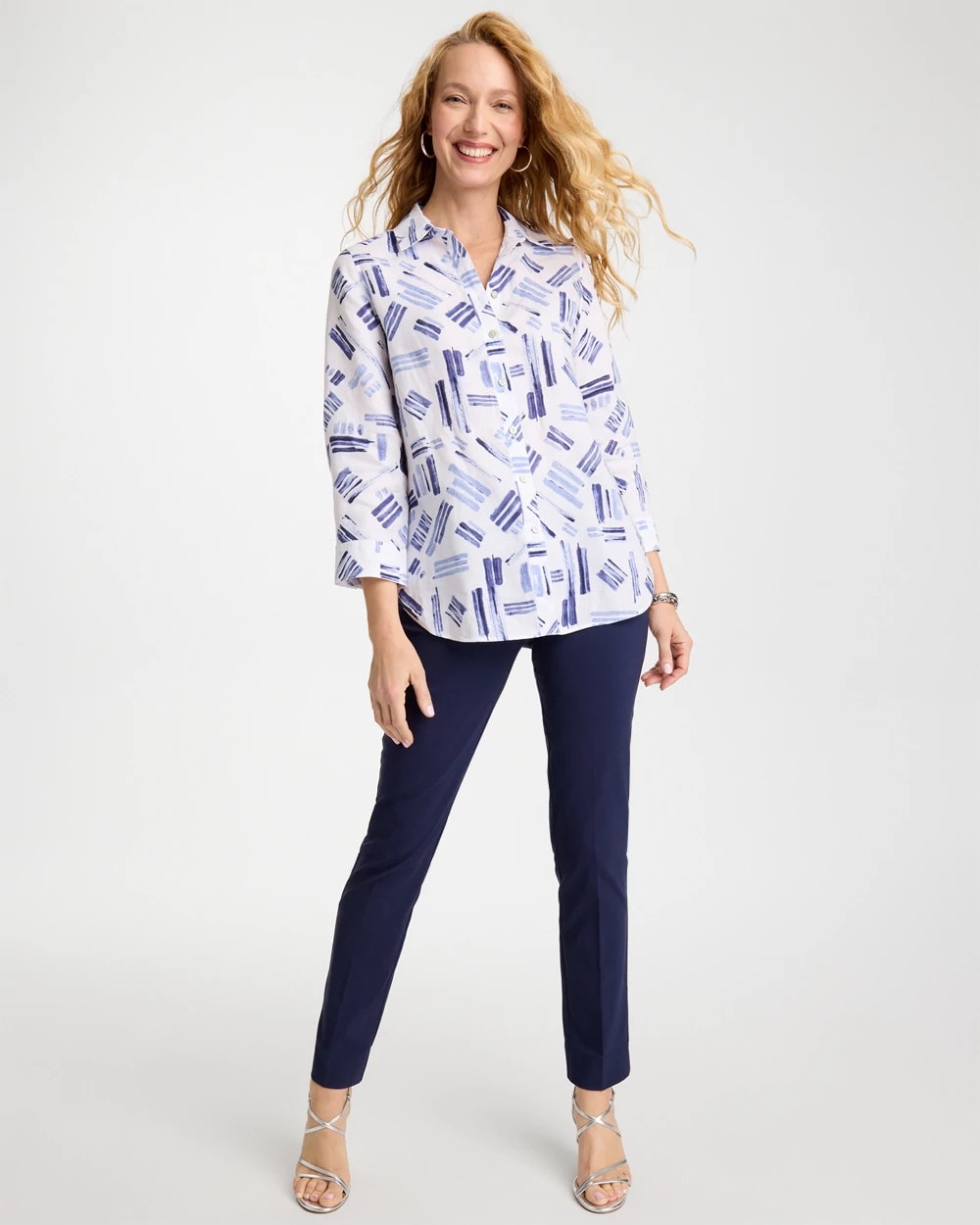 No Iron™ Printed Linen Shirt Amparo Blue - Chico's