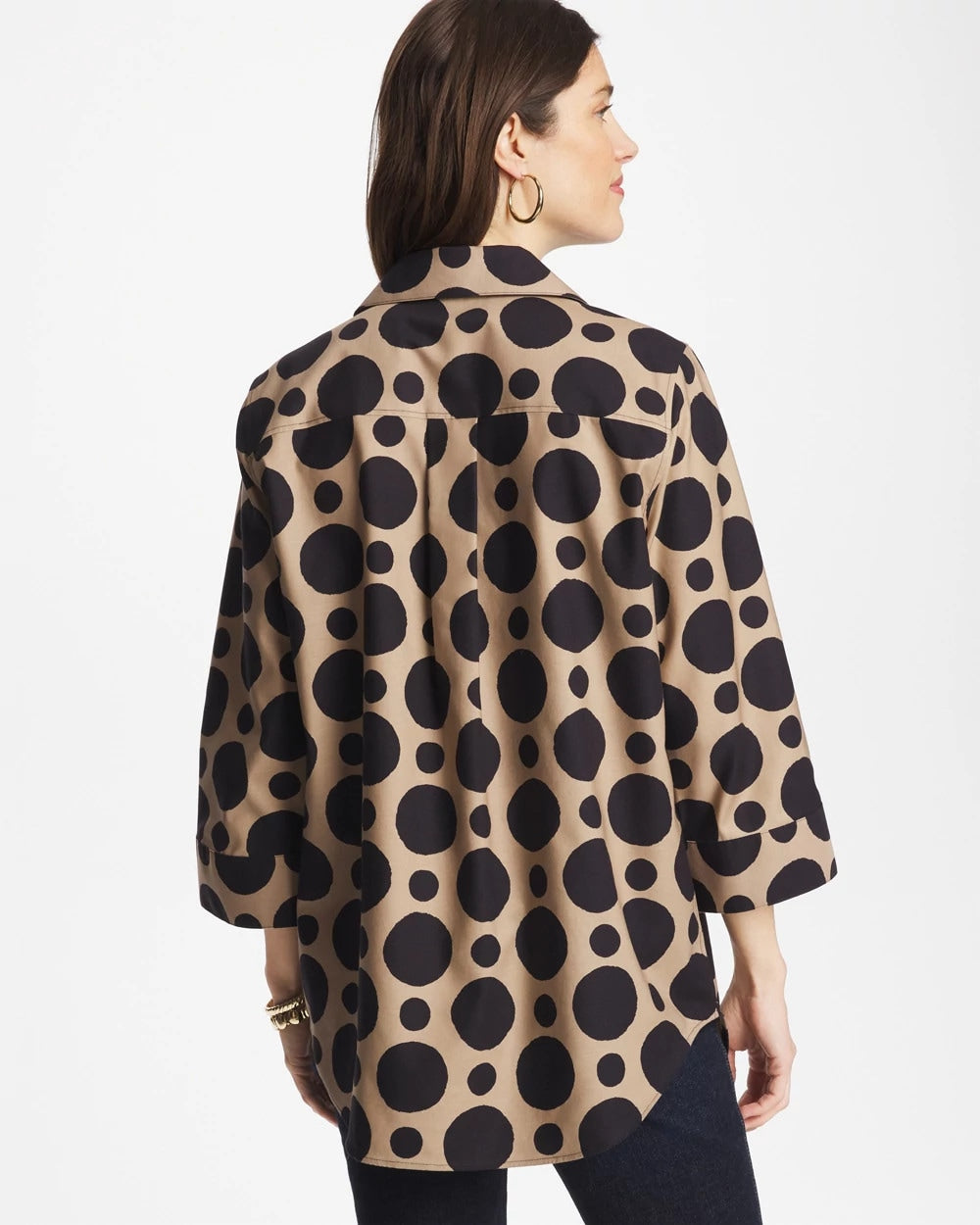 No Iron™ Stretch Global Dots Popover Tunic Cattail Brown - Chico's