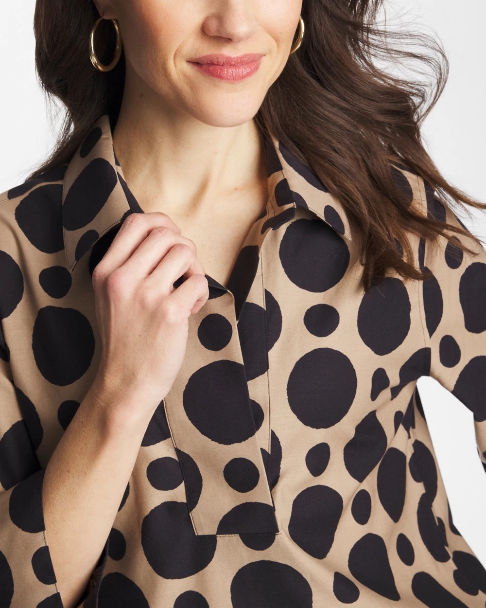 No Iron™ Stretch Global Dots Popover Tunic Cattail Brown - Chico's