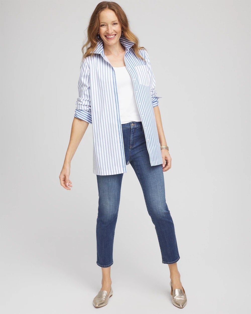 No Iron™ Stripe Mix Tunic Tidal Blue - Chico's
