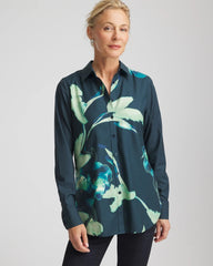 No Iron™ Glacial Flora Sateen Shirt Teal Shadow - Chico's