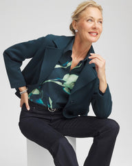 No Iron™ Glacial Flora Sateen Shirt Teal Shadow - Chico's