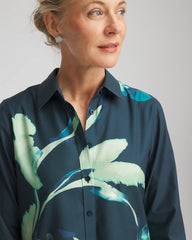No Iron™ Glacial Flora Sateen Shirt Teal Shadow - Chico's
