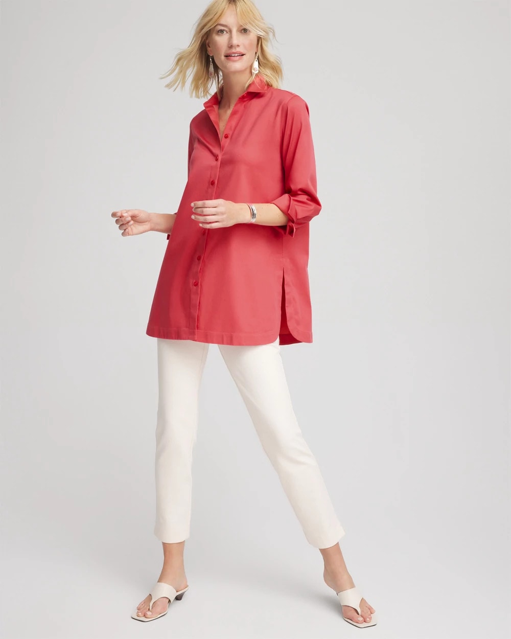 No Iron™ Classic Button Down Tunic Folkloric Red - Chico's