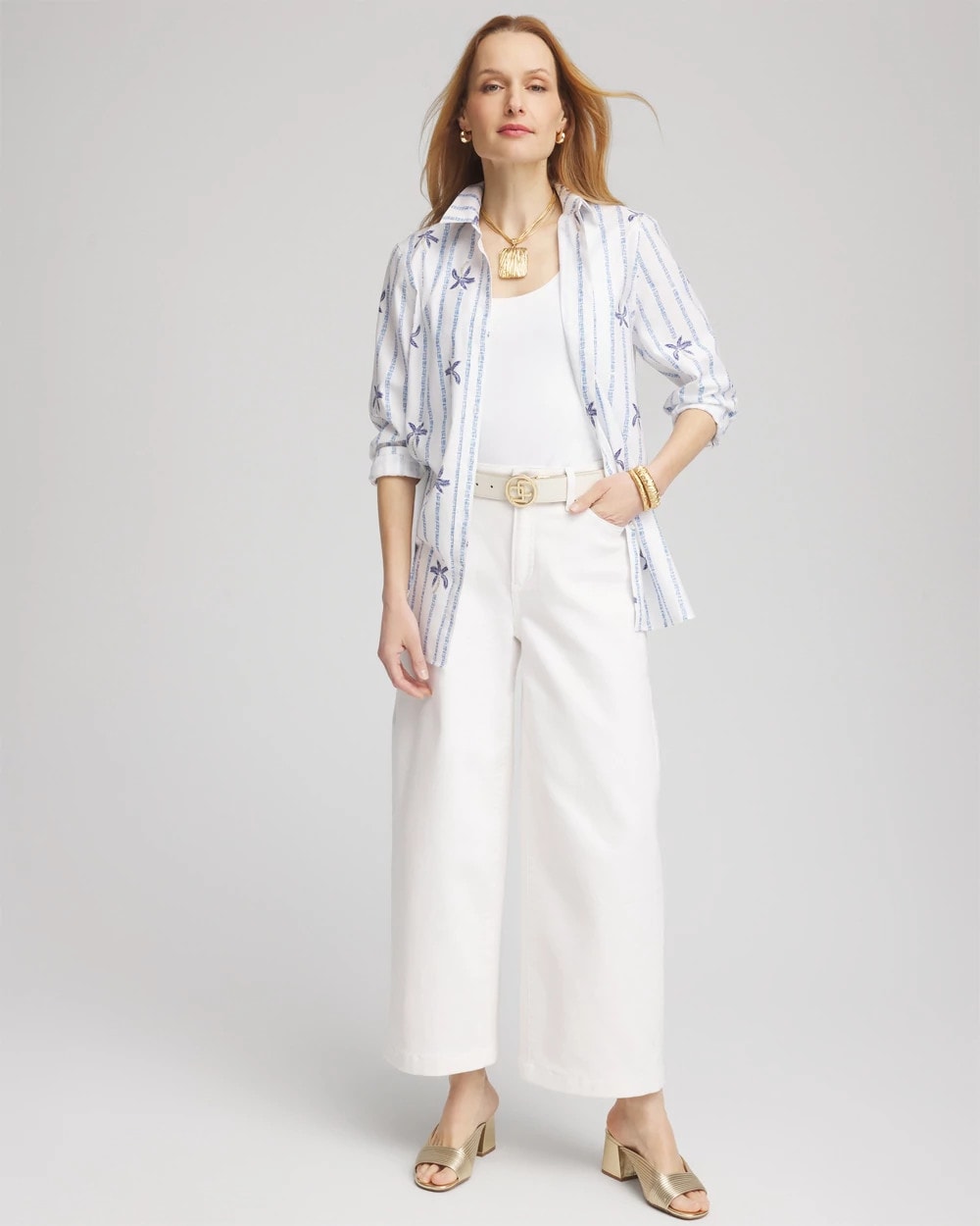 No Iron™ Palm Striped Sateen Shirt Blue Casa - Chico's