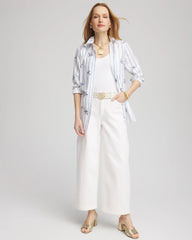 No Iron™ Palm Striped Sateen Shirt Blue Casa - Chico's