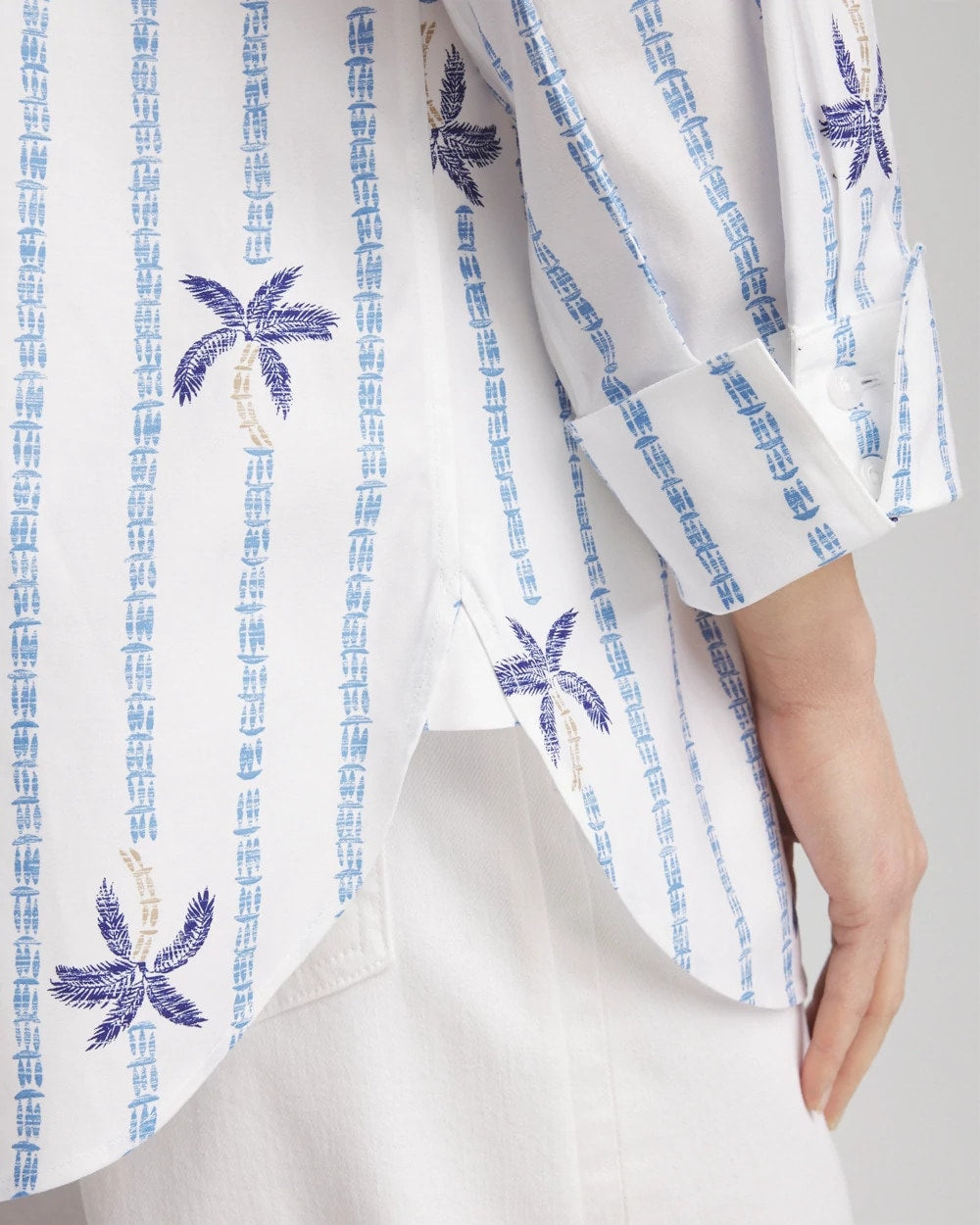 No Iron™ Palm Striped Sateen Shirt Blue Casa - Chico's