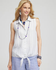 No Iron™ Linen Tie-Front Sleeveless Shirt Indigo - Chico's