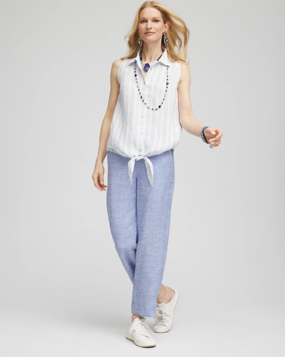 No Iron™ Linen Tie-Front Sleeveless Shirt Indigo - Chico's