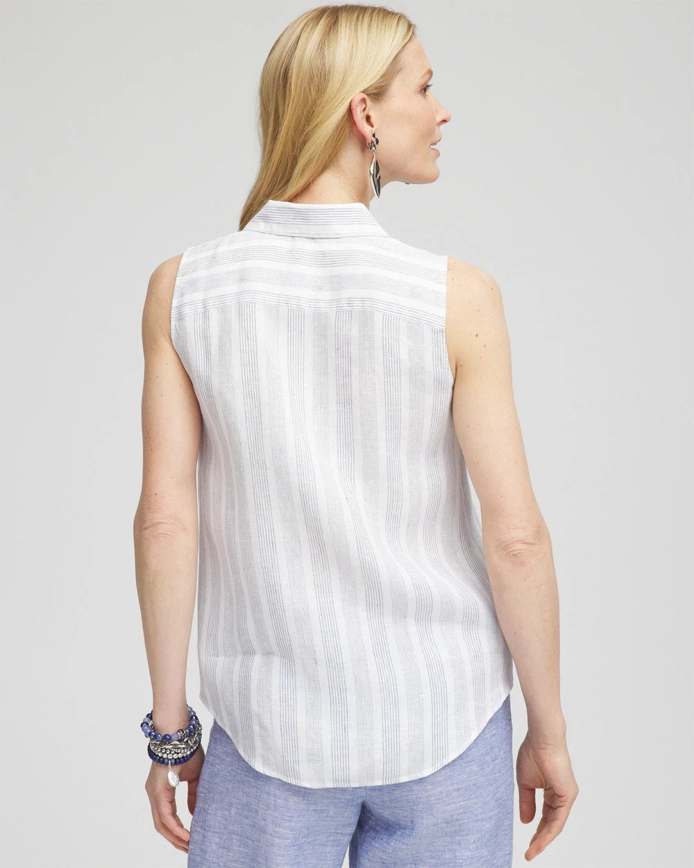 No Iron™ Linen Tie-Front Sleeveless Shirt Indigo - Chico's