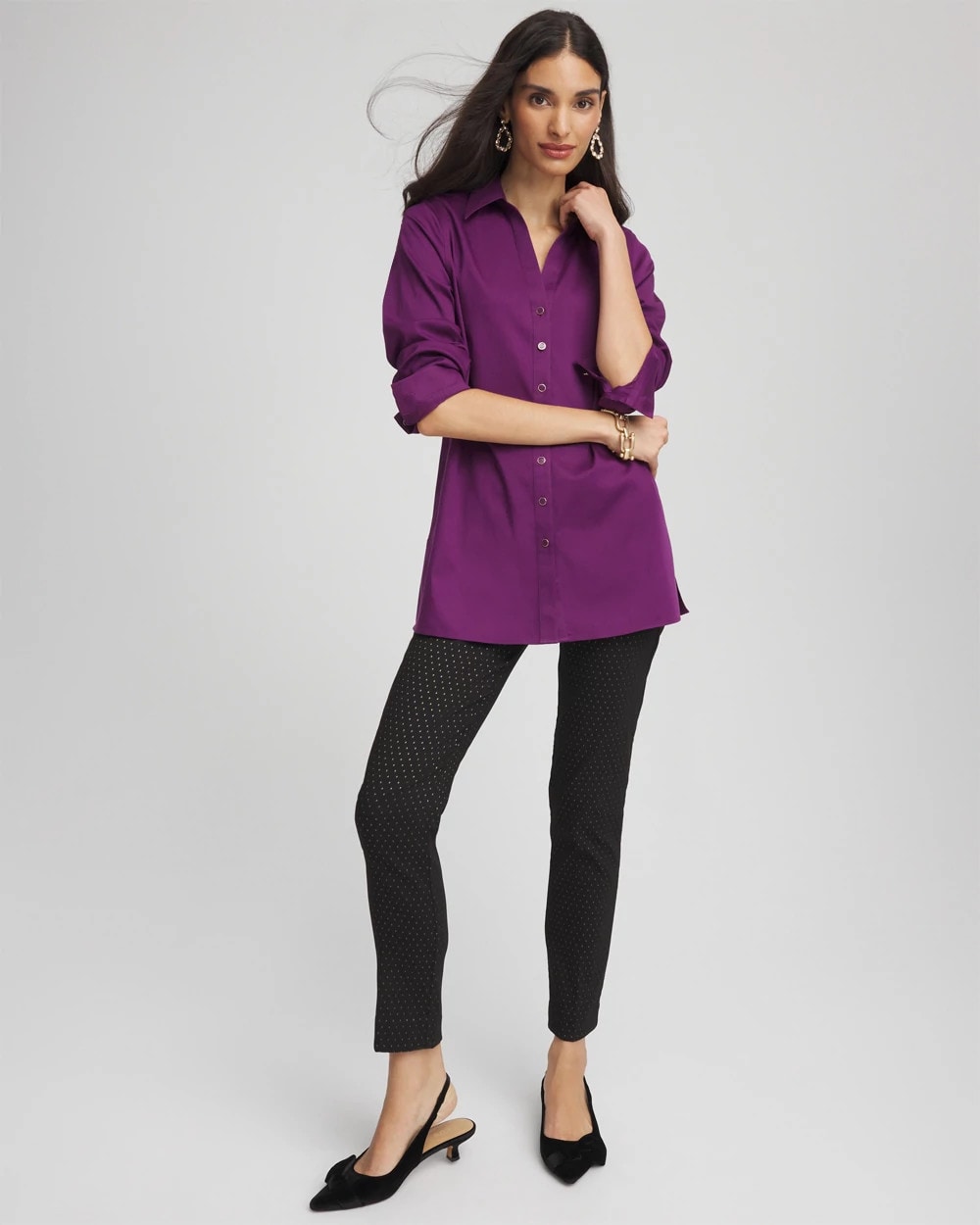 No Iron™ Novelty Button Tunic Purple Royale - Chico's