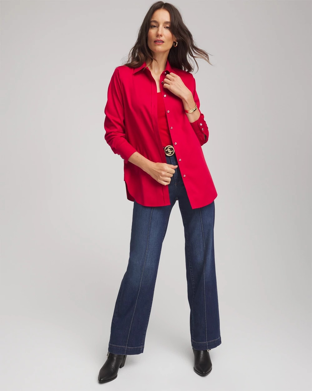 No Iron™ Rhinestone Button Shirt Carmine Red - Chico's