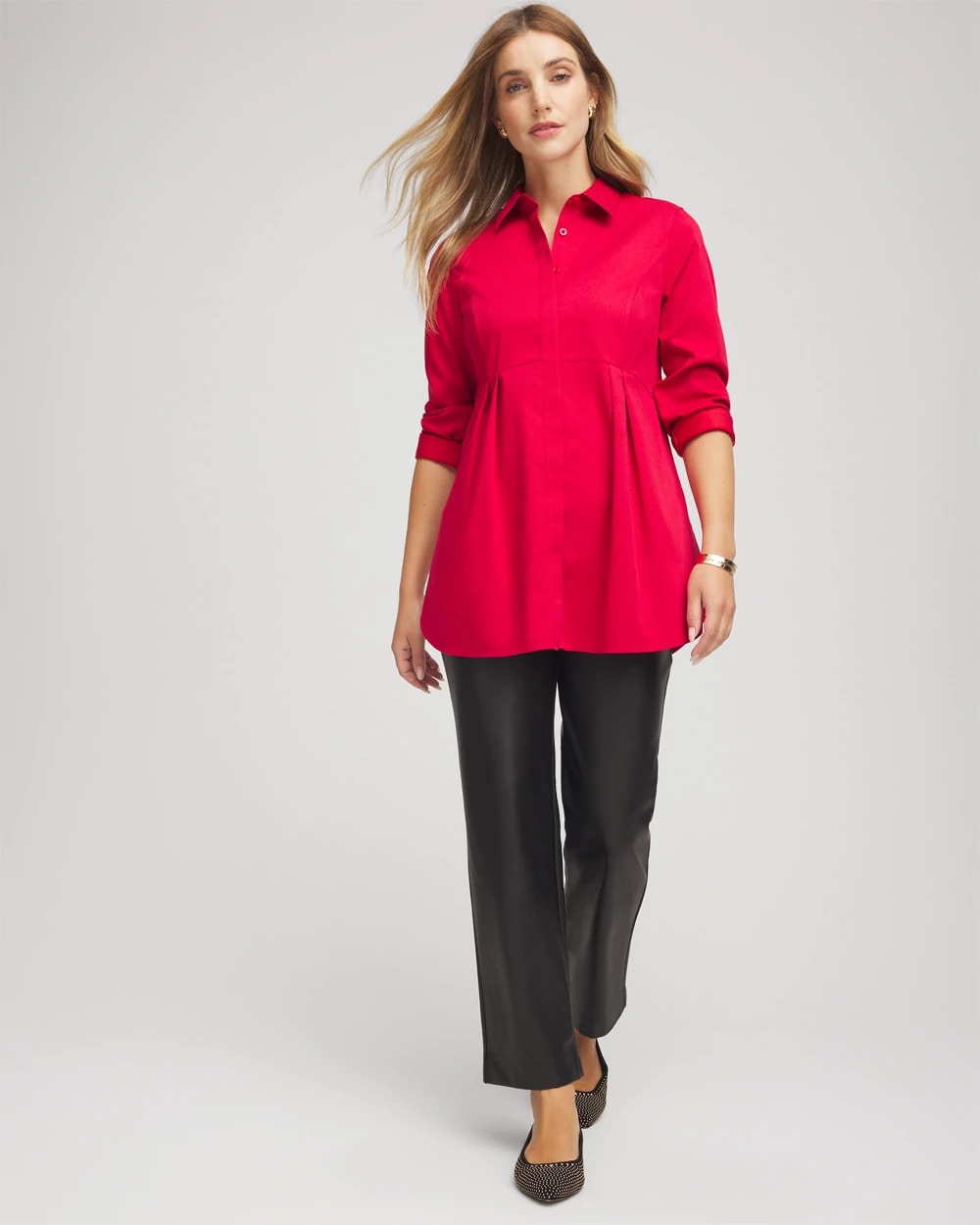 No Iron™ Peplum Pleated Shirt Carmine Red - Chico's