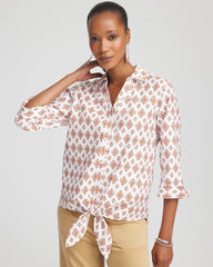 No Iron™ Tie-Front Geo-Print Shirt Siesta Rose - Chico's