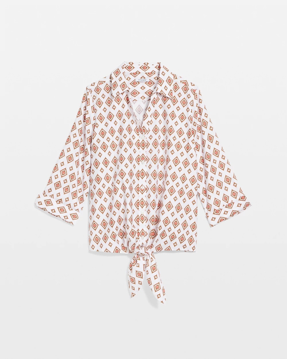 No Iron™ Tie-Front Geo-Print Shirt Siesta Rose - Chico's