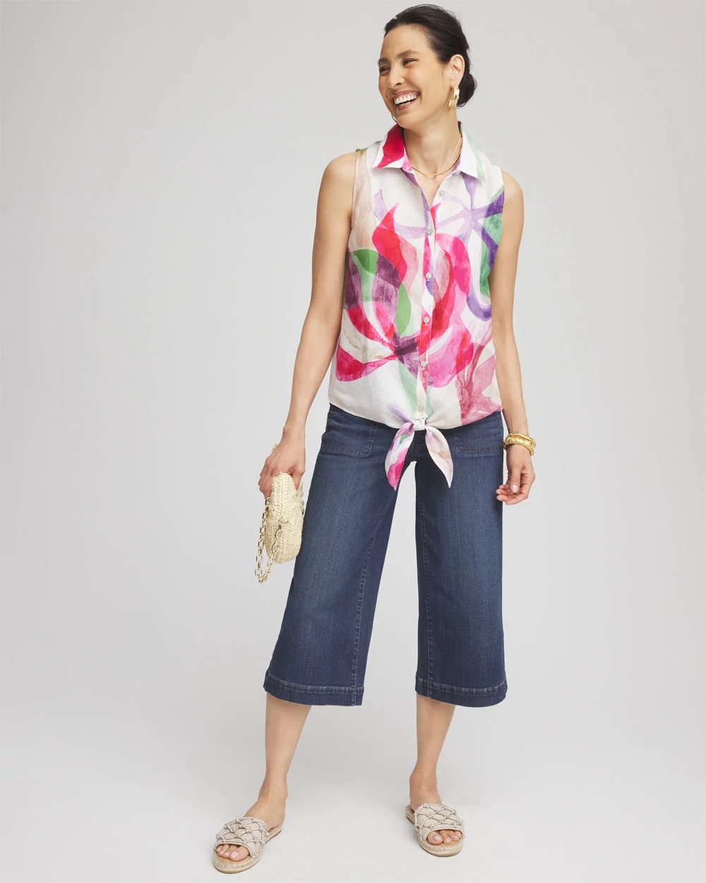 No Iron™ Bloom Linen Tie-Front Shirt Crushed Berries - Chico's