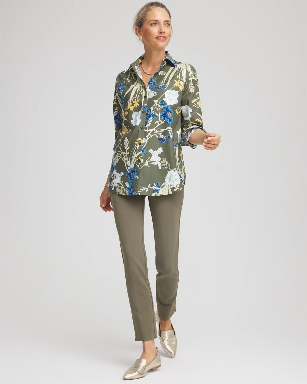 No Iron™ Printed Sateen Shirt Nettle Leaf - Chico's