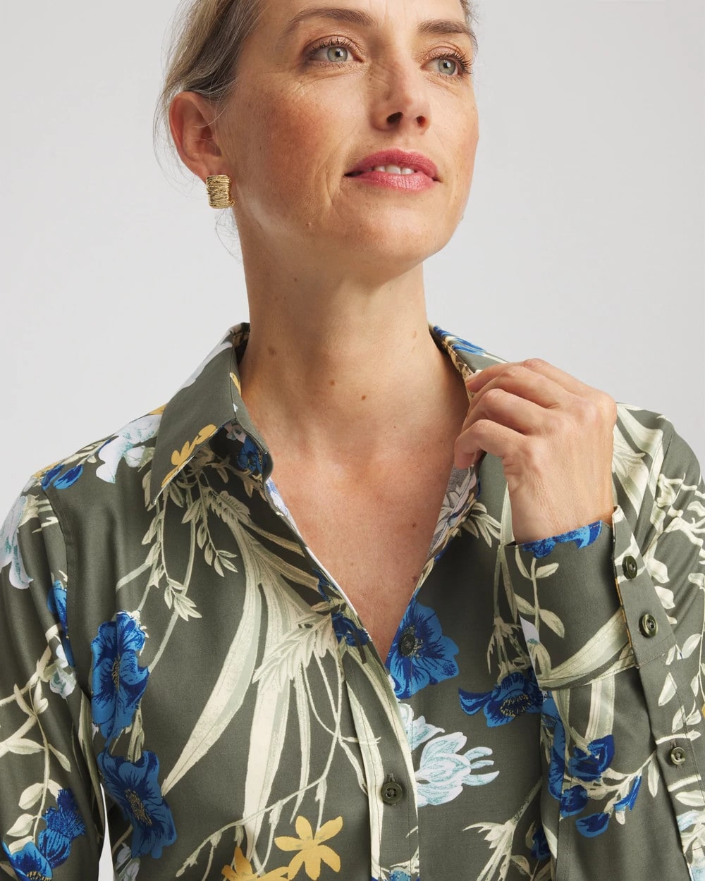 No Iron™ Printed Sateen Shirt Nettle Leaf - Chico's