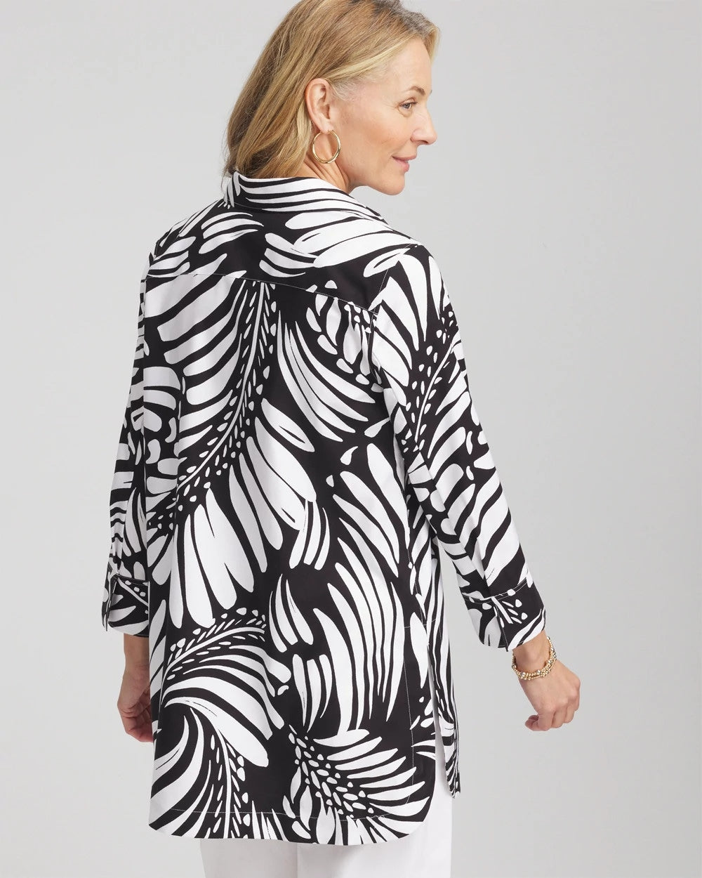 No Iron™ Printed Palms Button Down Tunic Black - Chico's