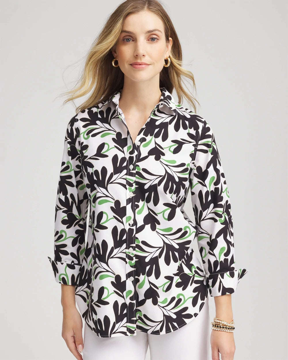 No Iron™ Abstract Floral Shirt Salted Lime - Chico's