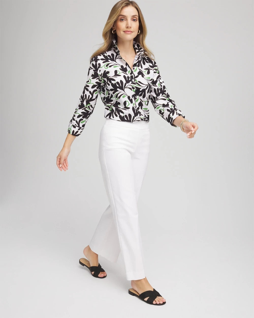 No Iron™ Abstract Floral Shirt Salted Lime - Chico's