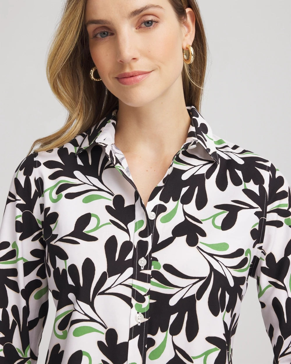 No Iron™ Abstract Floral Shirt Salted Lime - Chico's