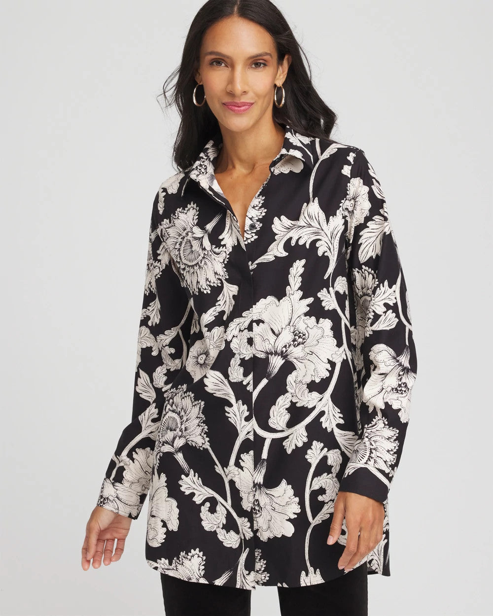 No Iron™ Bryne Bloom Stretch Tunic Black - Chico's