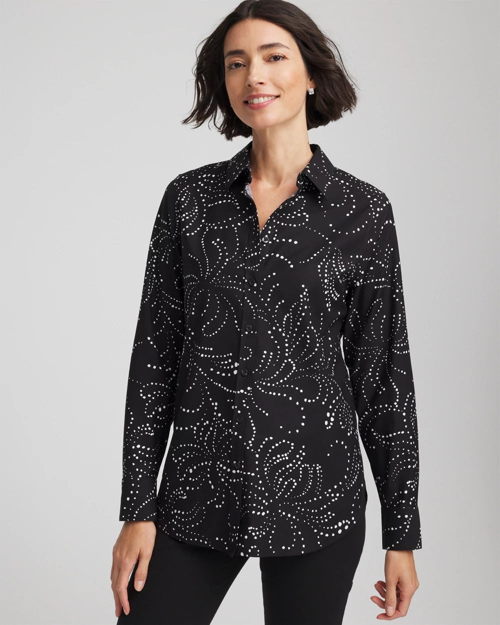 No Iron™ Findot Print Sateen Shirt Black - Chico's