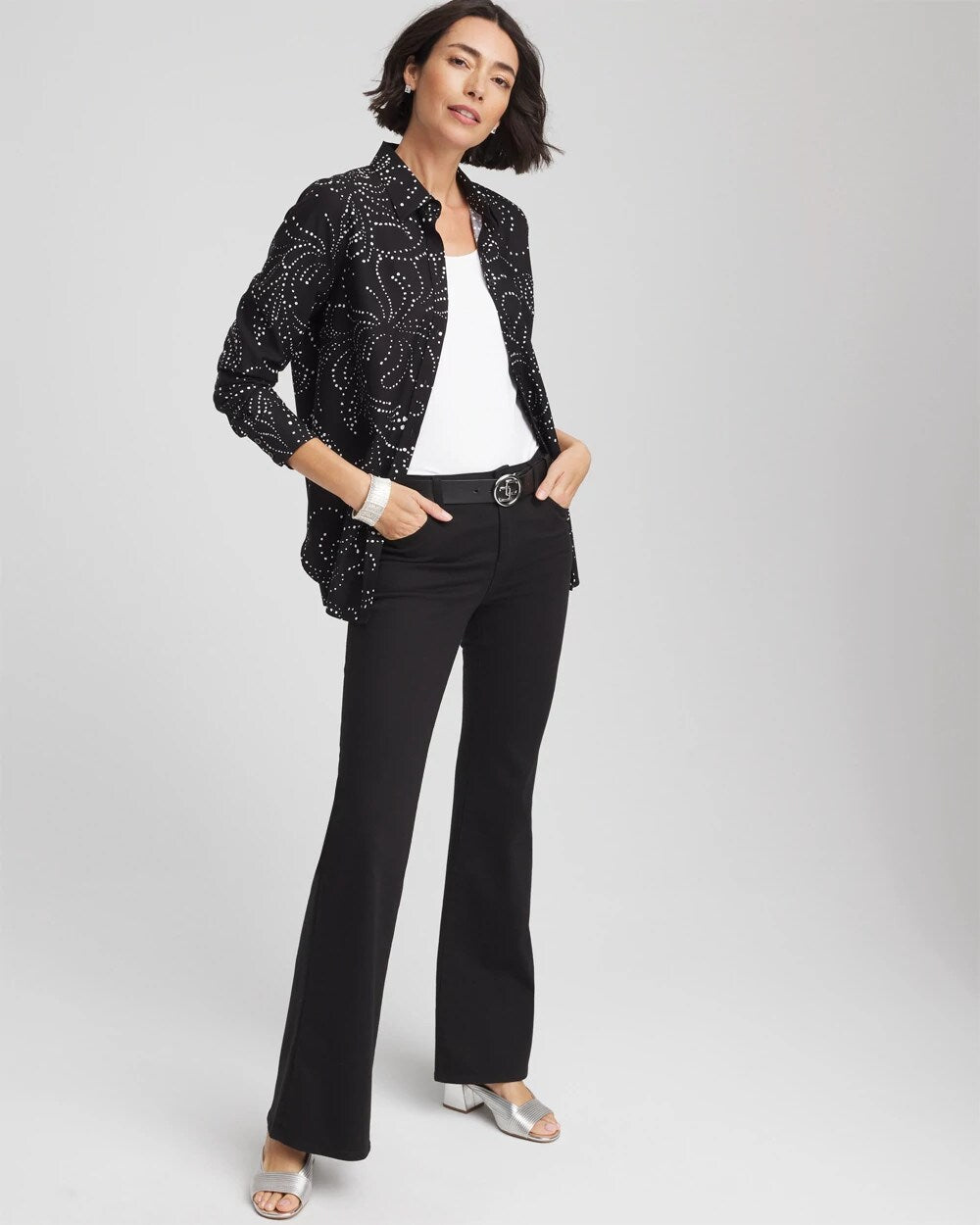 No Iron™ Findot Print Sateen Shirt Black - Chico's