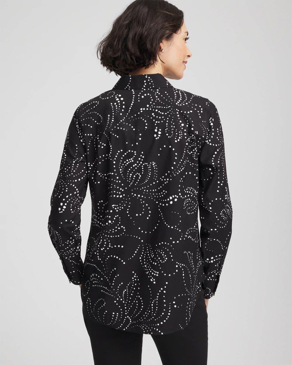 No Iron™ Findot Print Sateen Shirt Black - Chico's