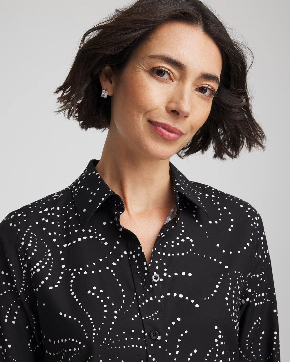 No Iron™ Findot Print Sateen Shirt Black - Chico's