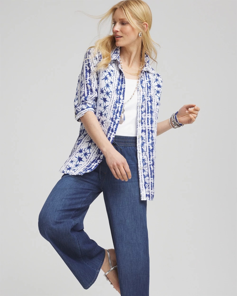 No Iron™ Star Print Linen Shirt Rich Cobalt - Chico's