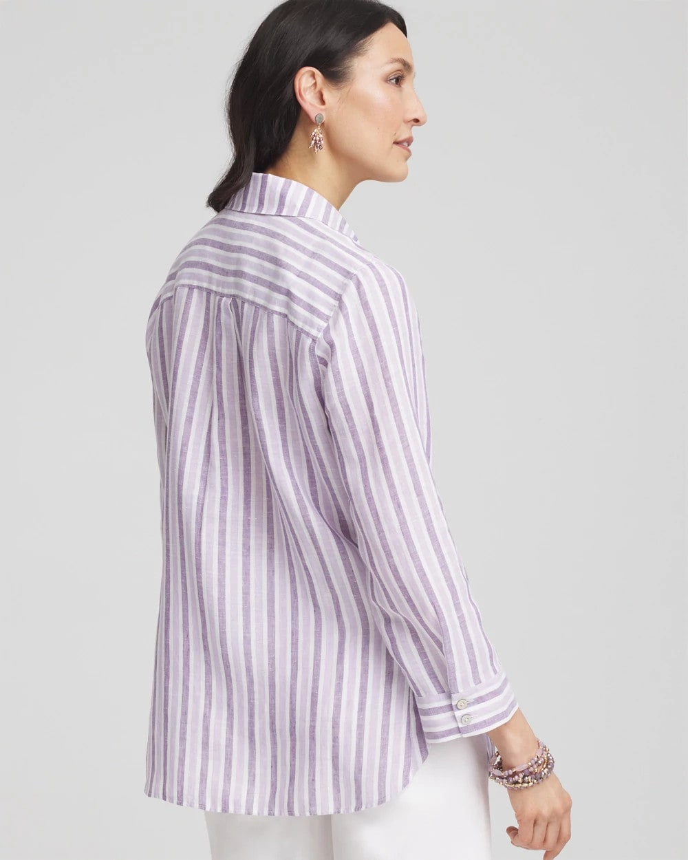 No Iron™ Plum Striped Linen Shirt Plum Shade - Chico's