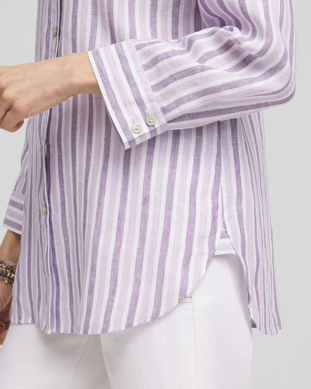 No Iron™ Plum Striped Linen Shirt Plum Shade - Chico's