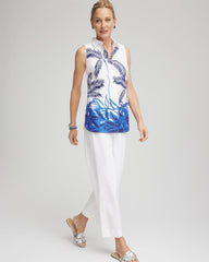 No Iron™ Palms Sleeveless Sateen Shirt Blue Casa - Chico's