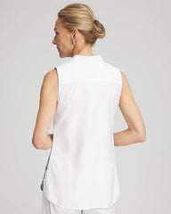No Iron™ Palms Sleeveless Sateen Shirt Blue Casa - Chico's