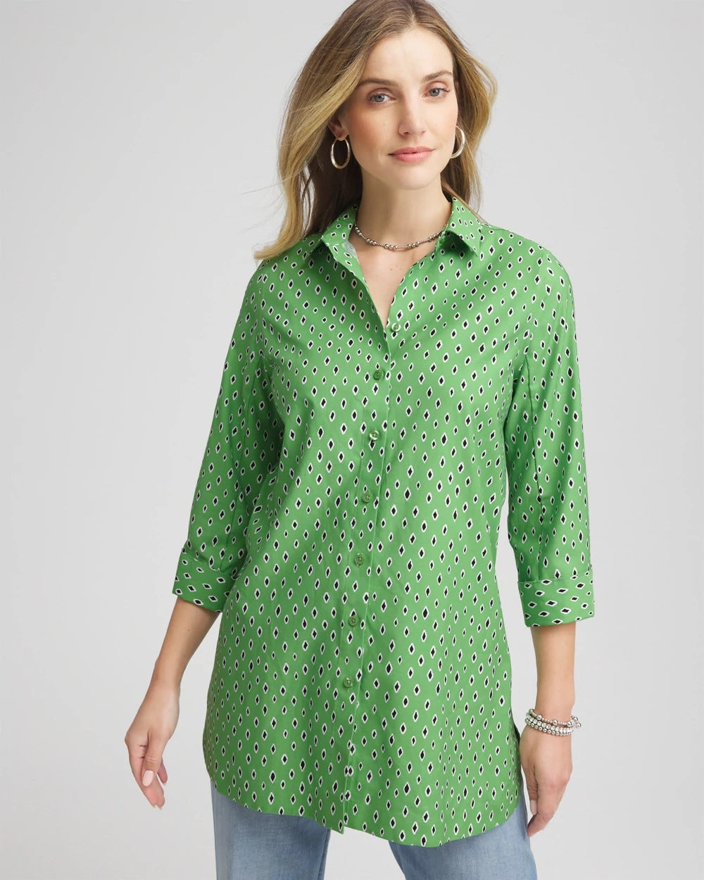 No Iron™ Geo-Print Tunic Salted Lime - Chico's
