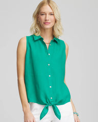 No Iron™ Linen Tie-Front Sleeveless Shirt Eden Green - Chico's