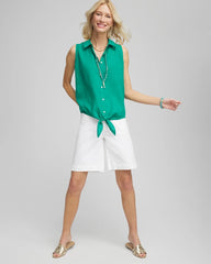 No Iron™ Linen Tie-Front Sleeveless Shirt Eden Green - Chico's