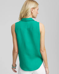 No Iron™ Linen Tie-Front Sleeveless Shirt Eden Green - Chico's