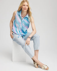 No Iron™ Linen Tie-Front Sleeveless Shirt Paradiso Blue - Chico's