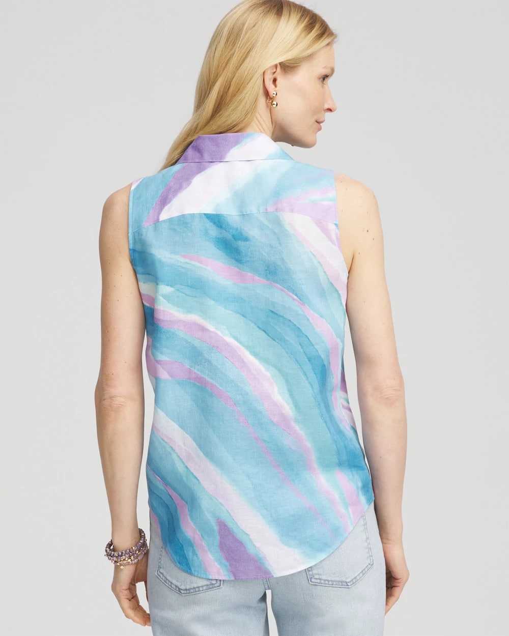No Iron™ Linen Tie-Front Sleeveless Shirt Paradiso Blue - Chico's
