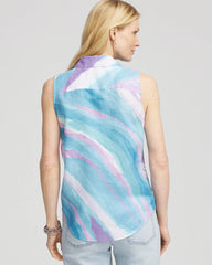 No Iron™ Linen Tie-Front Sleeveless Shirt Paradiso Blue - Chico's