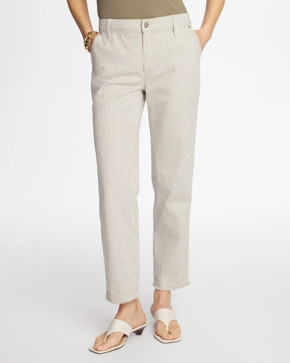Stripe Girlfriend Straight Ankle Jeans Lichen - Chico's