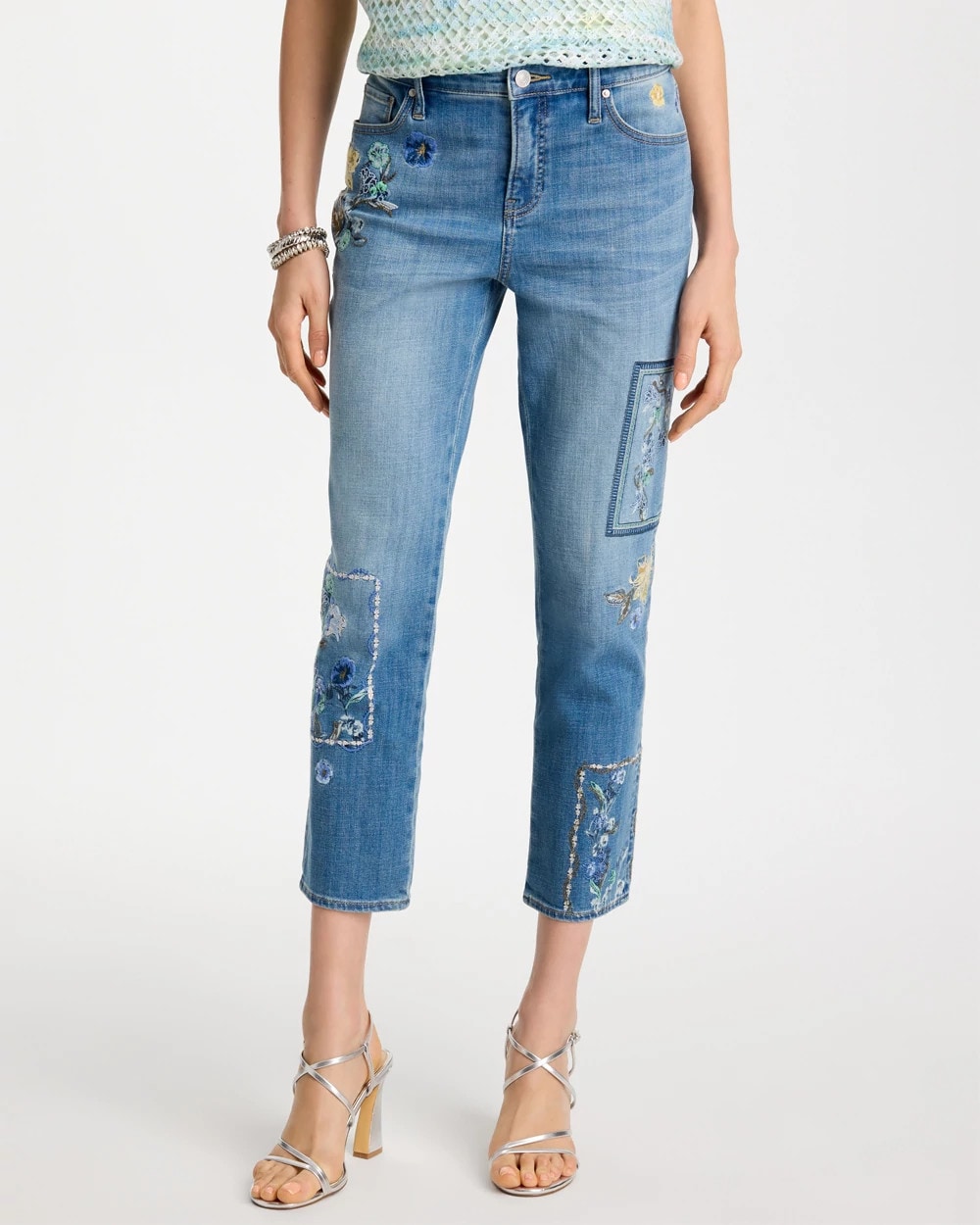 Floral Patchwork Girlfriend Crop Jeans Aquamarine Indigo - Chico's