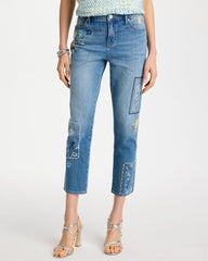 Floral Patchwork Girlfriend Crop Jeans Aquamarine Indigo - Chico's