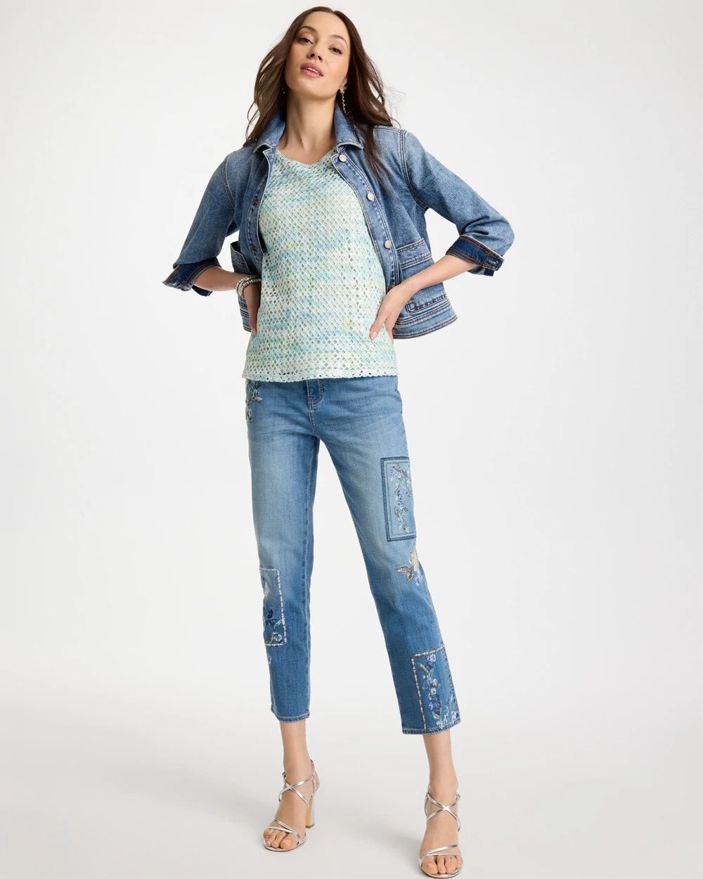 Floral Patchwork Girlfriend Crop Jeans Aquamarine Indigo - Chico's