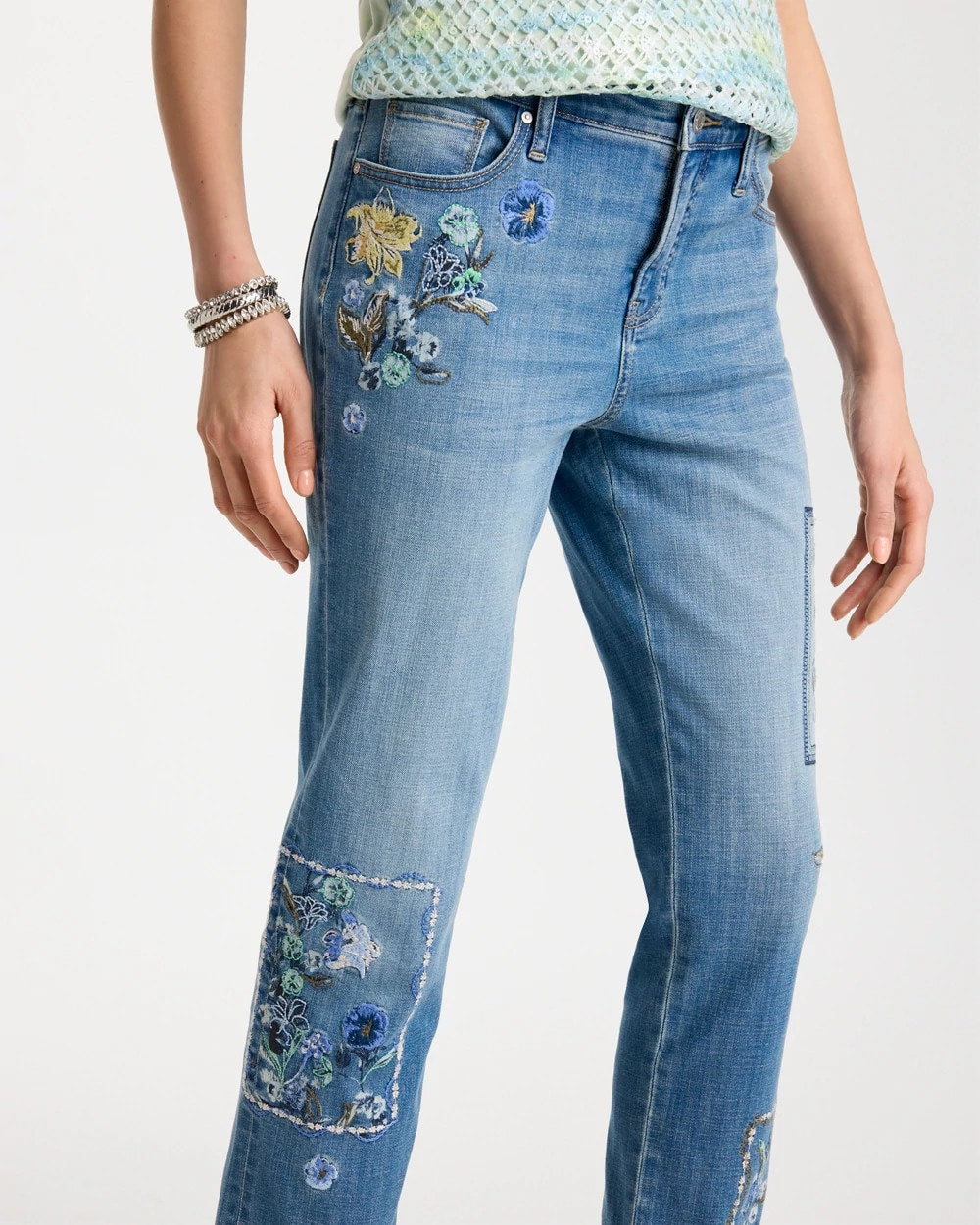 Floral Patchwork Girlfriend Crop Jeans Aquamarine Indigo - Chico's
